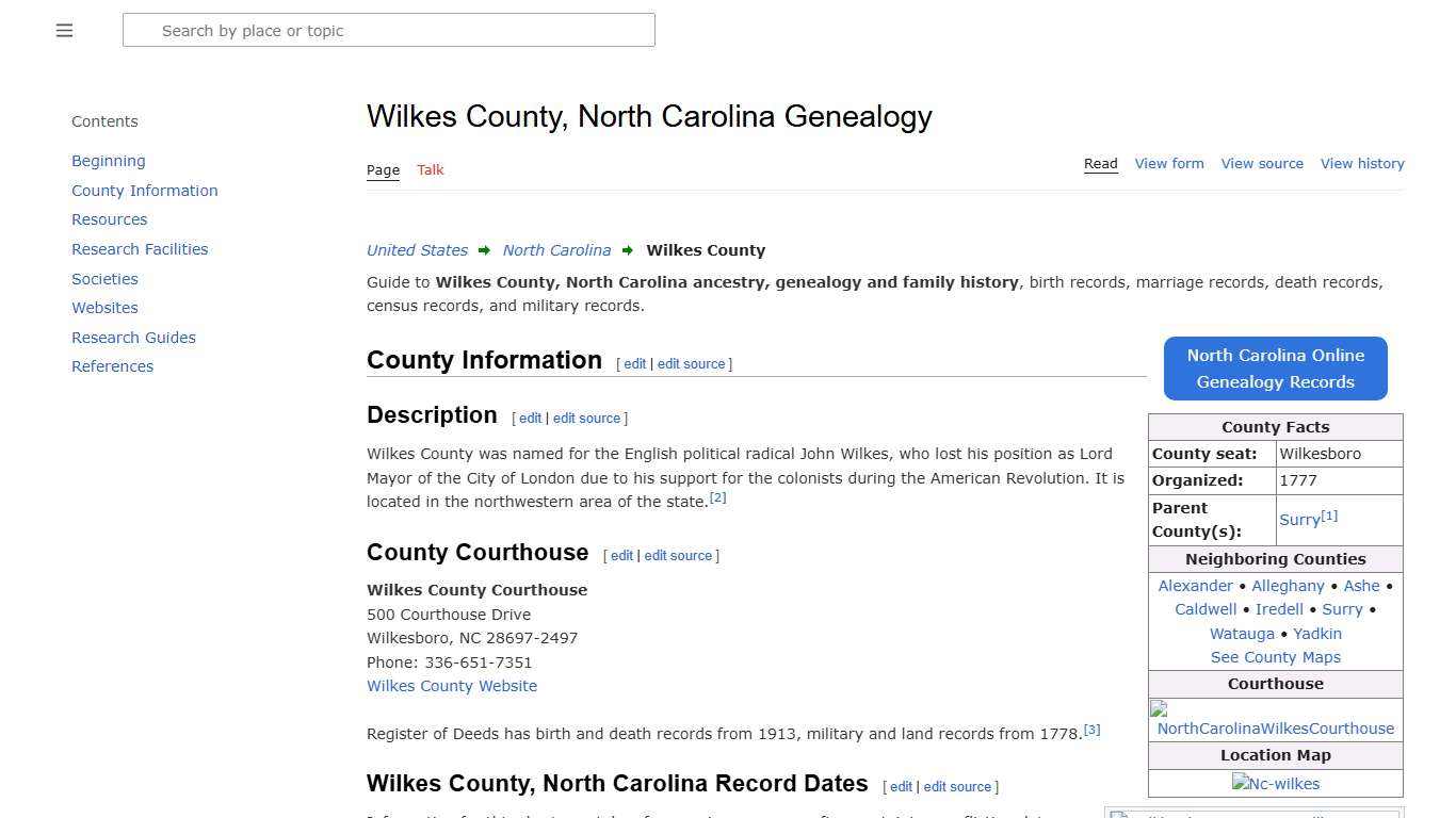 Wilkes County, North Carolina Genealogy • FamilySearch